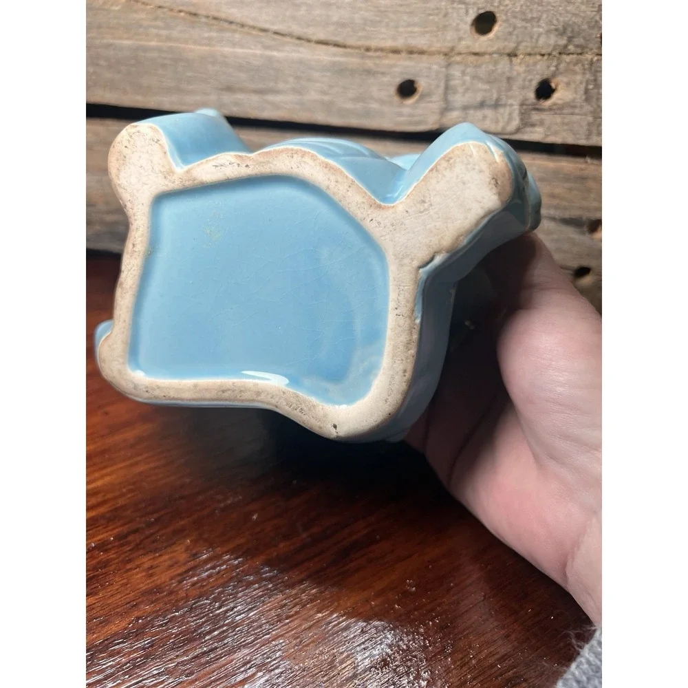 Twin‎ Dinosaurs Planter Vase Two Dragons Vintage Blue Ceramic Turquoise Vase
